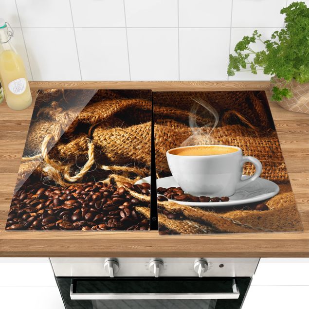 Glass stove top cover - Morning Coffee