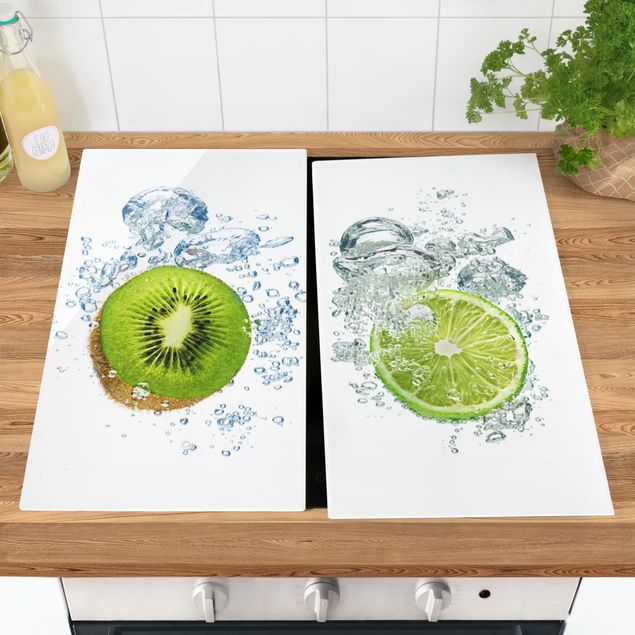 Glass stove top cover - Kiwi And Lime Bubbles