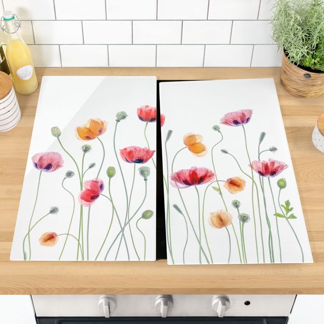 Glass stove top cover - Poppy Party