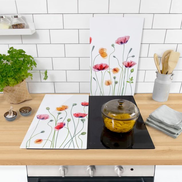 Glass stove top cover - Poppy Party