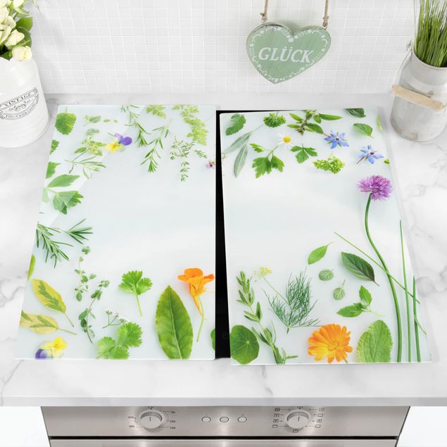 Glass stove top cover - Herbs And Flowers
