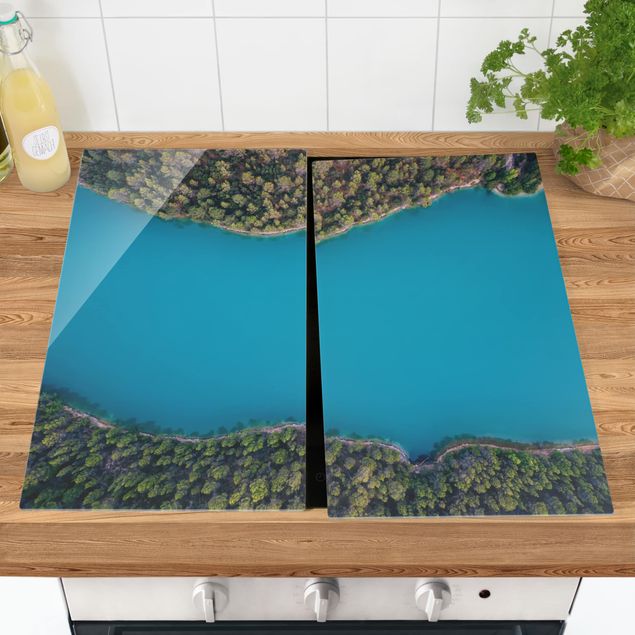 Glass stove top cover - Aerial View - Deep Blue Sea