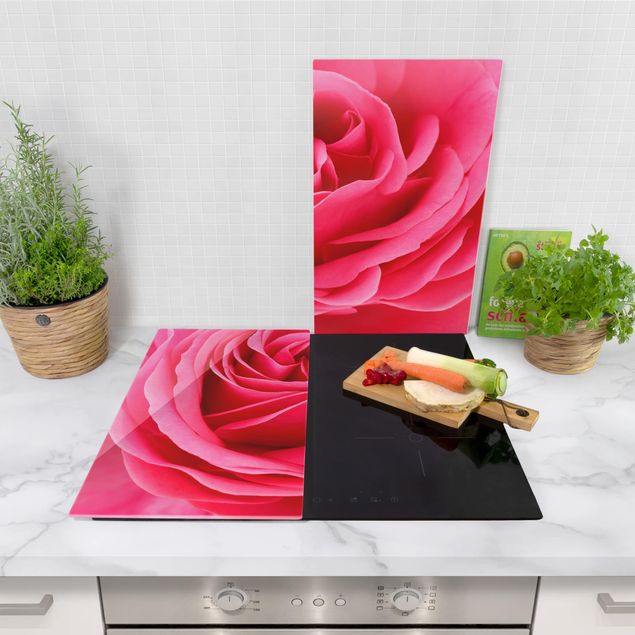 Glass stove top cover - Lustful Pink Rose