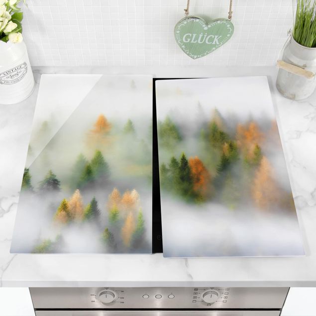 Glass stove top cover - Cloud Forest In Autumn