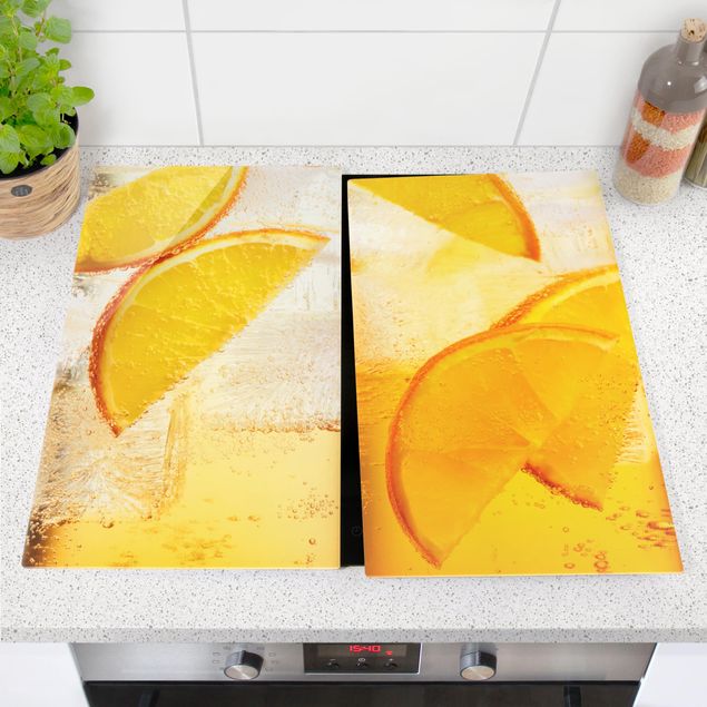 Glass stove top cover - Orange On Ice