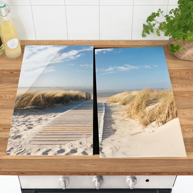 Glass stove top cover - Baltic Sea Beach