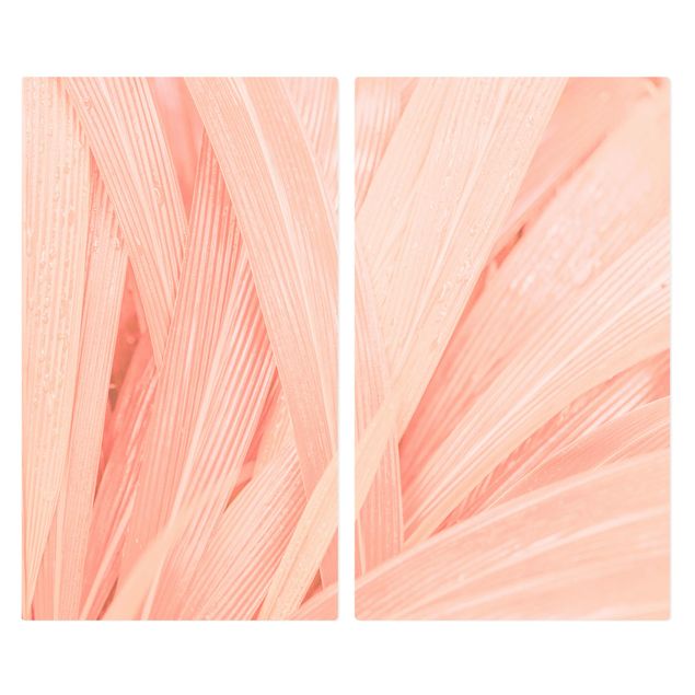 Glass stove top cover - Palm Leaves Light Pink