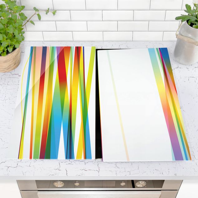 Glass stove top cover - Rainbow Stripes