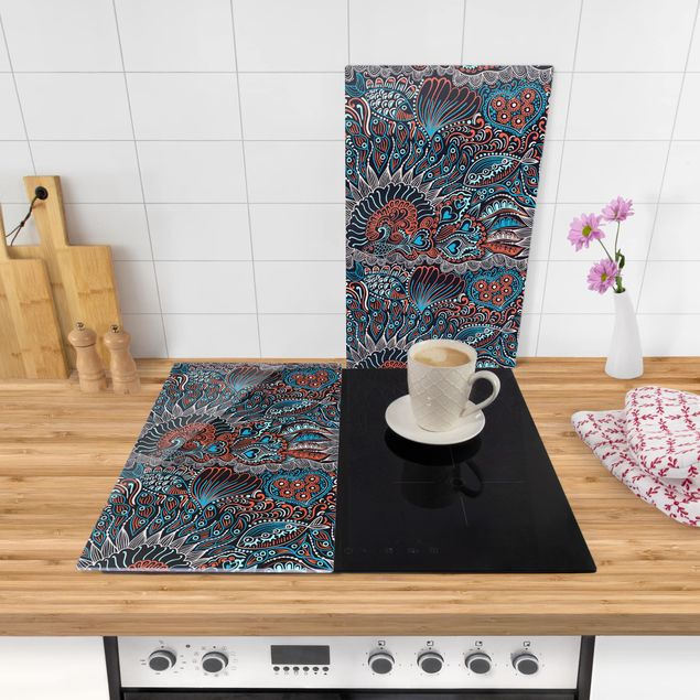 Glass stove top cover - Reef Garden At Night