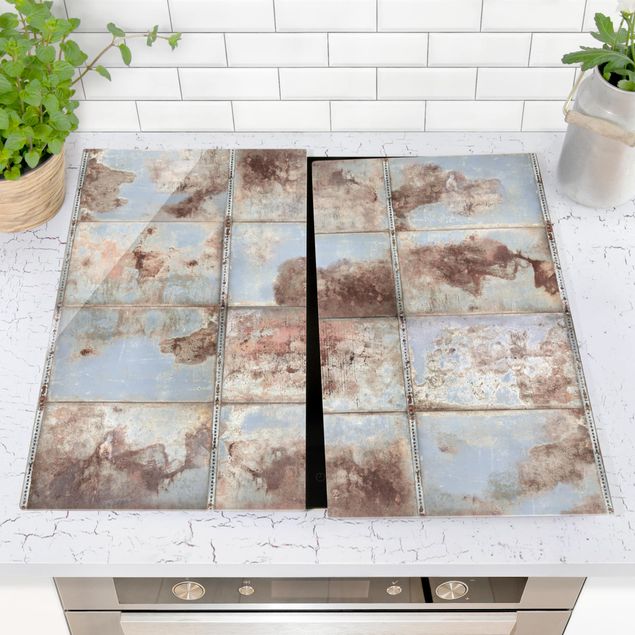 Glass stove top cover - Shabby Industrial Metal Look