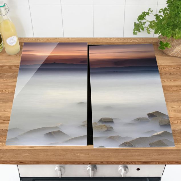 Glass stove top cover - Sunset In The Fog