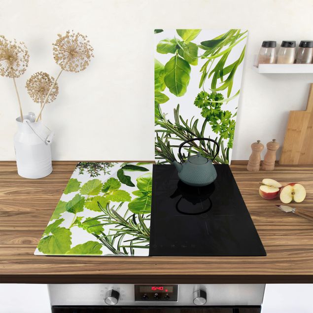 Glass stove top cover - Different Herbs