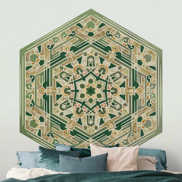 Wallpapers Hexagonal Mandala In Green With Gold
