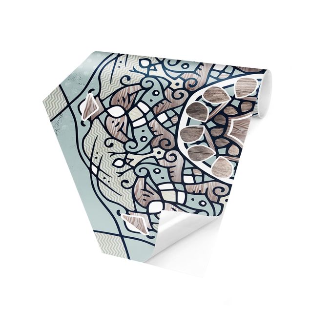 Self-adhesive hexagonal pattern wallpaper - Hexagonal Mandala In Light Blue