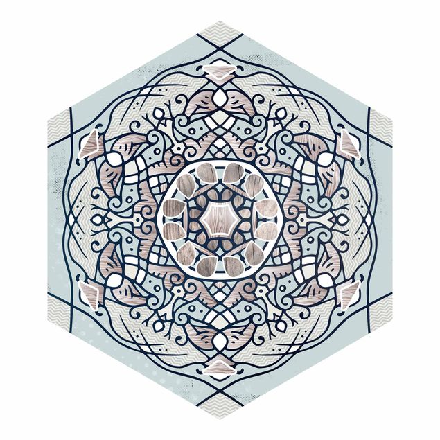 Self-adhesive hexagonal pattern wallpaper - Hexagonal Mandala In Light Blue