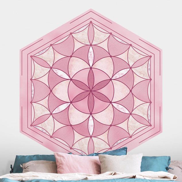 Hexagonal wall mural Hexagonal Mandala In Pink