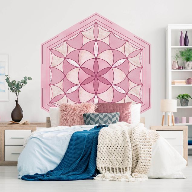 Self-adhesive hexagonal pattern wallpaper - Hexagonal Mandala In Pink