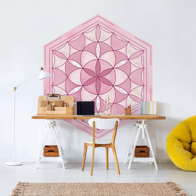 Self-adhesive hexagonal pattern wallpaper - Hexagonal Mandala In Pink