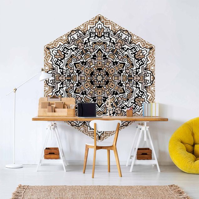 Self-adhesive hexagonal pattern wallpaper - Hexagonal Mandala With Details