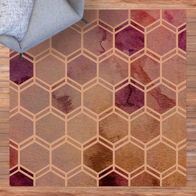 Modern rugs Hexagonal Dreams Watercolour In Berry
