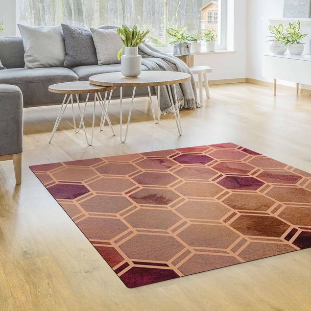 Dining room rugs Hexagonal Dreams Watercolour In Berry