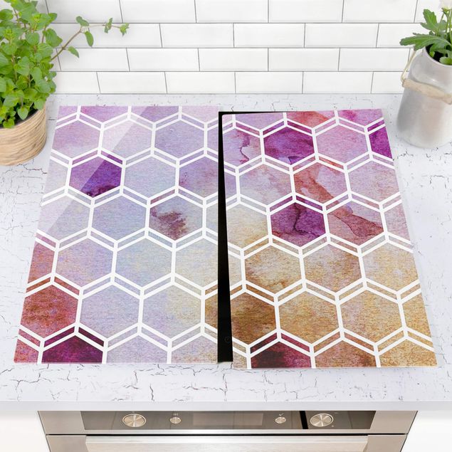 Stove top covers - Hexagonal Dreams Watercolour In Berry