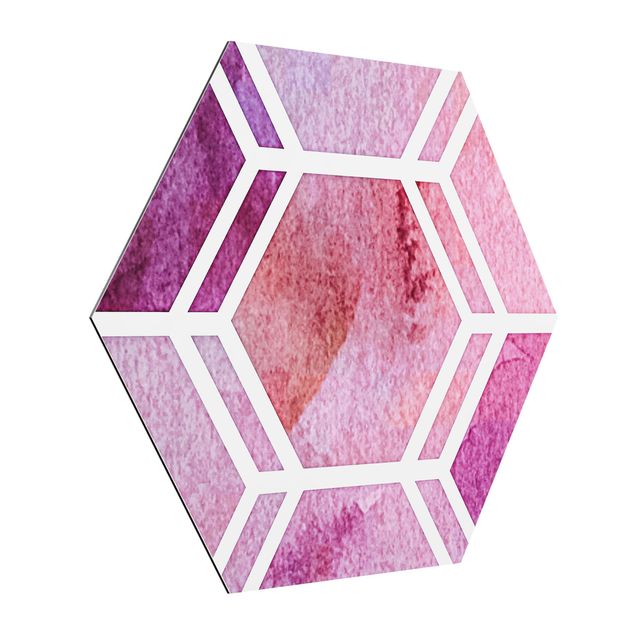 Alu-Dibond hexagon - Hexagonal Dreams Watercolour In Berry