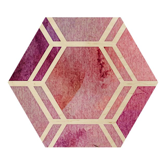 Wooden hexagon - Hexagonal Dreams Watercolour In Berry