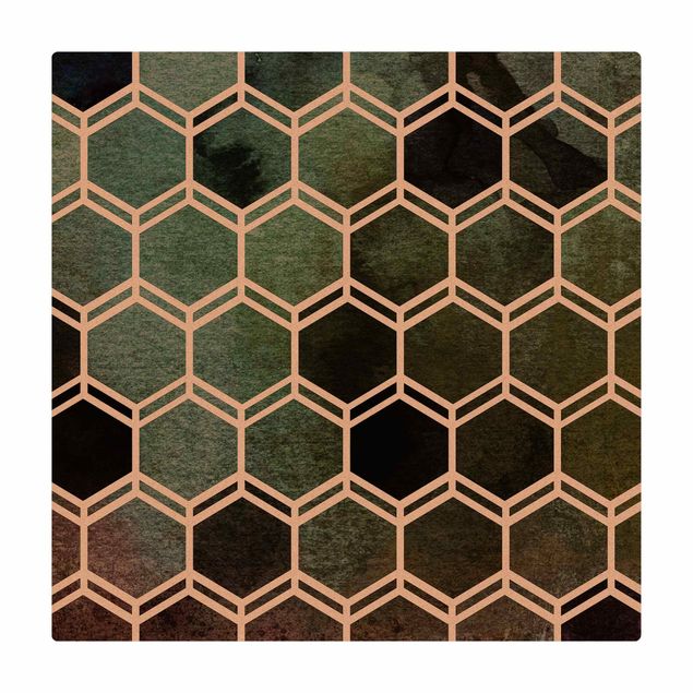 Cork mat - Hexagonal Dreams Watercolour In Green - Square 1:1