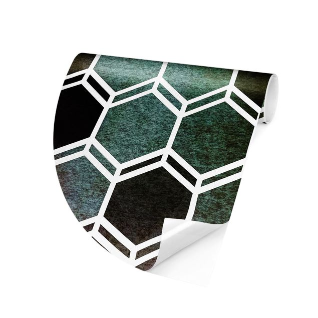 Self-adhesive round wallpaper - Hexagonal Dreams Watercolour In Green