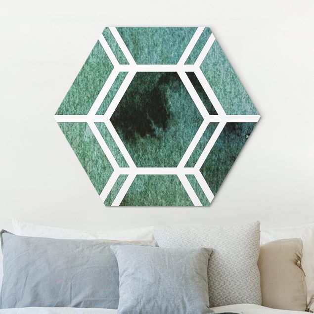 Alu dibond Hexagonal Dreams Watercolour In Green