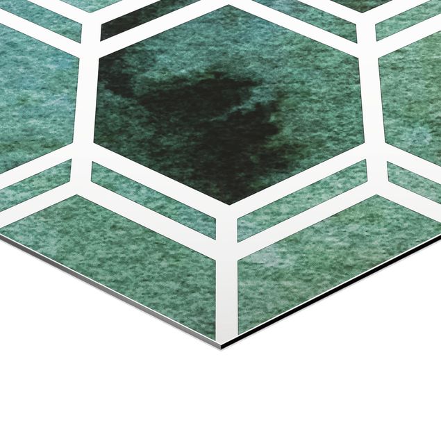 Alu-Dibond hexagon - Hexagonal Dreams Watercolour In Green