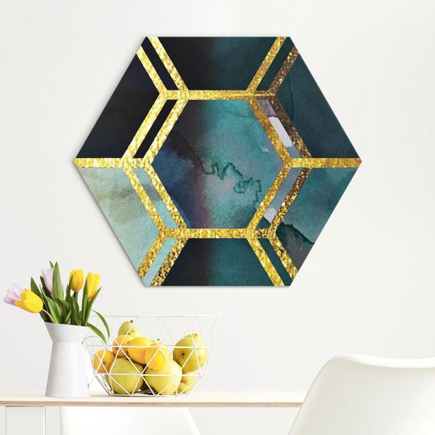Aluminium dibond Hexagonal Dreams Watercolour With Gold