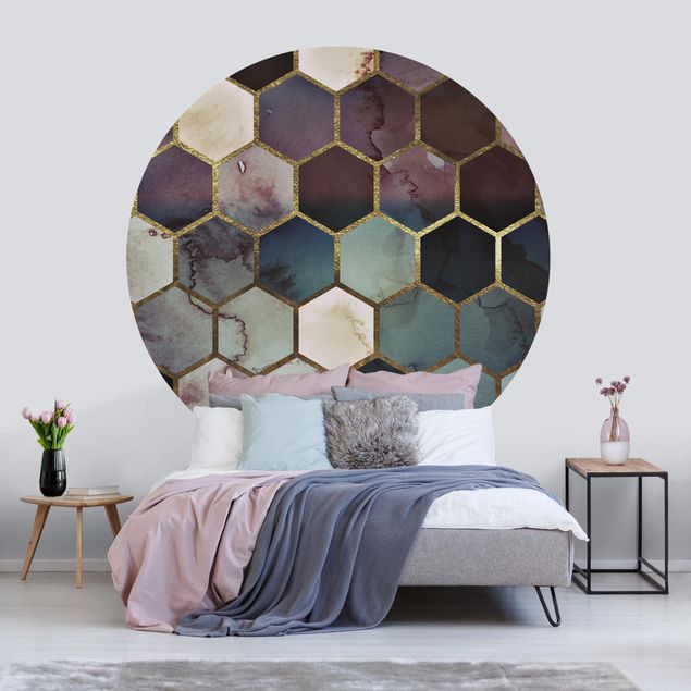 Self-adhesive round wallpaper - Hexagonal Dreams Watercolour Pattern