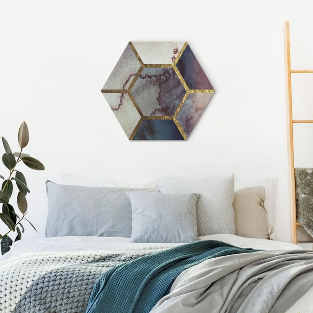 Alu-Dibond hexagon - Hexagonal Dreams Watercolour Pattern