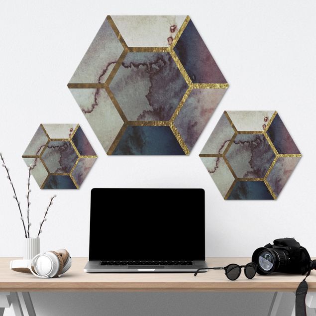 Alu-Dibond hexagon - Hexagonal Dreams Watercolour Pattern