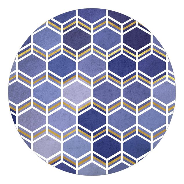Self-adhesive round wallpaper - Hexagonal Dreams Pattern In Indigo