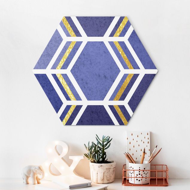 Alu-Dibond hexagon - Hexagonal Dreams Pattern In Indigo