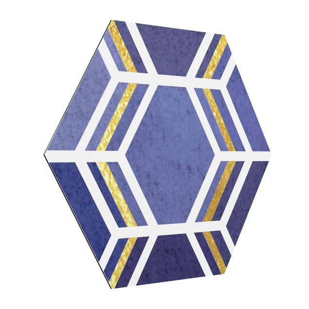 Alu-Dibond hexagon - Hexagonal Dreams Pattern In Indigo