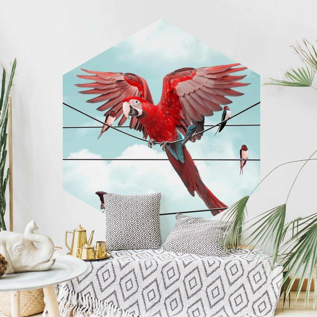 Self-adhesive hexagonal pattern wallpaper - Sky With Birds