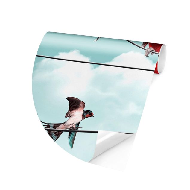 Self-adhesive round wallpaper - Sky With Birds