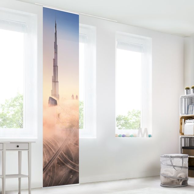 Sliding panel curtains set - Heavenly Dubai Skyline