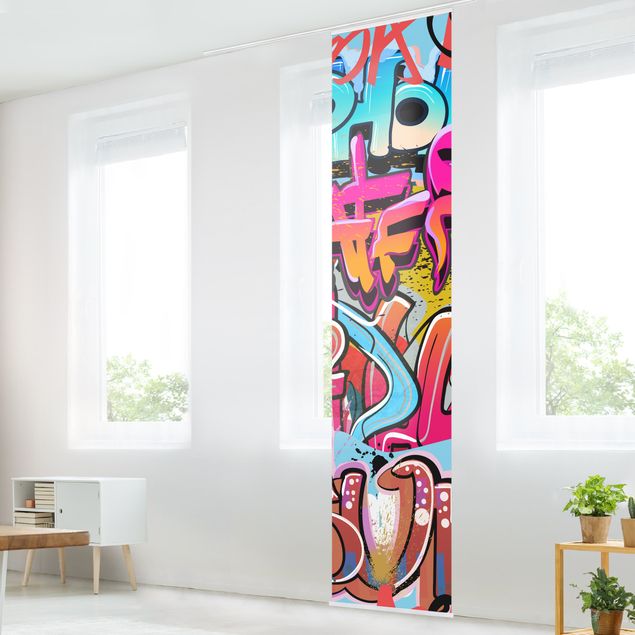 Sliding panel curtains set - Hip Hop Graffiti