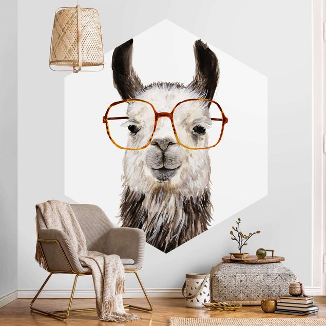 Self-adhesive hexagonal pattern wallpaper - Hip Lama With Glasses IV
