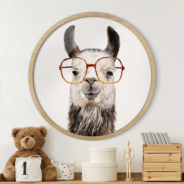 Framed prints round Hip Lama With Glasses IV