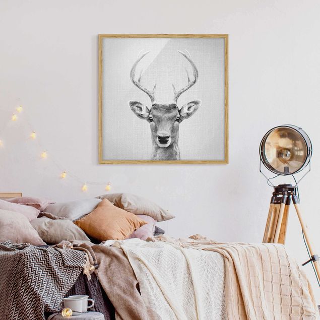 Framed poster - Deer Heinrich Black And White