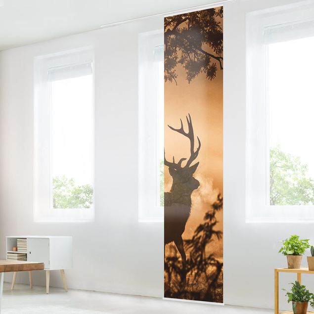 Sliding panel curtains set - Deer In The Winter Forest