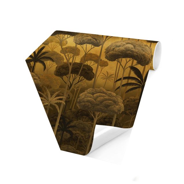 Self-adhesive hexagonal wallpaper - Tall Trees in the Jungle in Golden Tones