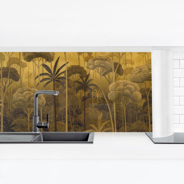 Kitchen wall cladding - Tall Trees in the Jungle in Golden Tones