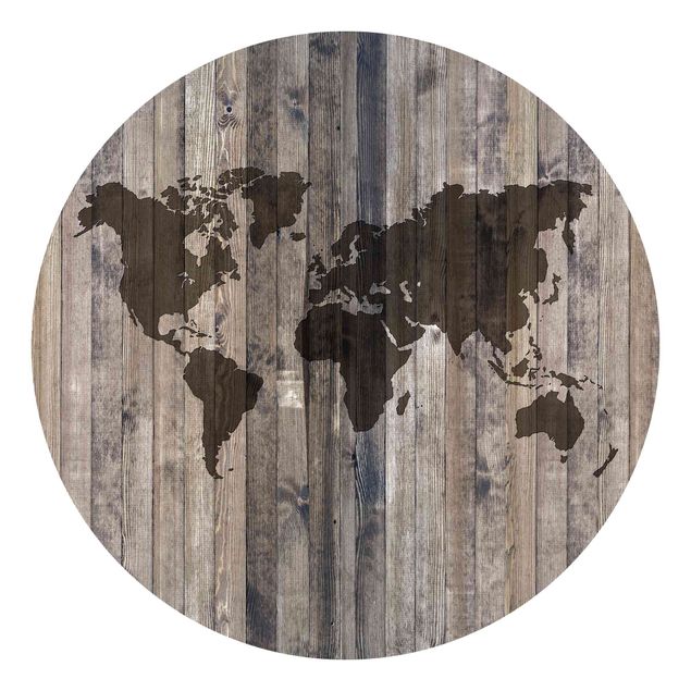 Self-adhesive round wallpaper - Wood World Map